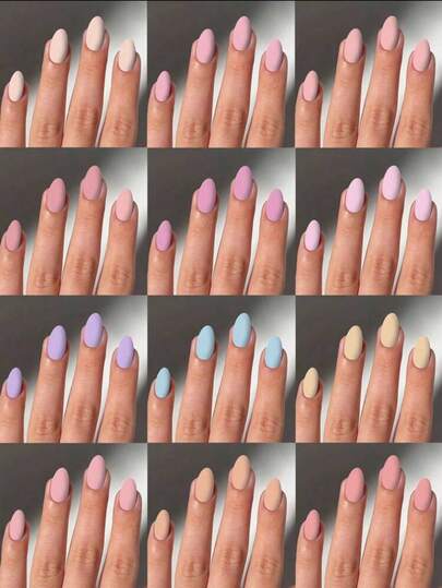 288 Pcs/Box (12 Mixed Colors) Short Oval Matte Nude Spring/Summer Colors Medium Almond Shape Acrylic Nail Tips Full Cover False Nail Tips Press-On Nails With Storage Box, Suitable For Women And Girls For Daily And Party Use Nail Supplies.