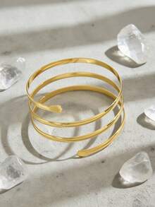 YUNCHUN Pulseira feminina plus size delicada em liga metálica, design minimalista, modelo básico, ideal para uso diário. Pulseira elegante em formato de roda de metal, perfeita como presente para o Dia dos Namorados, Dia das Mães, aniversários e outras ocasiões especiais para mães, namoradas e amigas. - Ouro - Ver 3