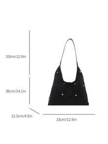 2025 Fashion Matte Solid Color Punk Rivet Commuter Tote Bag, Minimalist Niche Underarm Bag, Large Capacity Shoulder Bag - Black - View 5