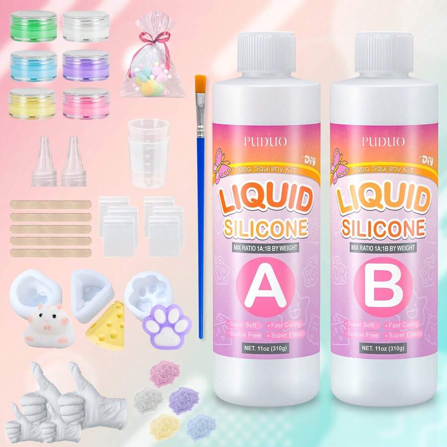 [New DIY Squishy Kit]Super Soft Clay, 22 Oz 1:1 AB Liquid Silicone Rubber For Stress Relief - Make Your Own Toys, Gift For Kids & Teens (With Guide) - White - View 1