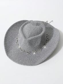 脏粉色羊毛毡宽檐牛仔帽，整体甜美性感少女风格，细节设计：经典西部牛仔帽轮廓，高帽冠+宽檐弧度，完美修饰脸型，视觉上显瘦；采用精致羊毛毡面料，质地柔软挺括，不易变形，具有天然复古气息。 - 桃心頂禮帽 - 查看 6