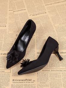 Giày cao gót mũi nhọn thời trang dành cho nữ, kiểu dáng slip-on, giày cao gót nhọn đa năng phù hợp cho công sở và mọi mùa. - màu đen - Xem 2