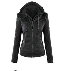 2026 Women's Long Sleeve Hooded Leather Jacket With Zipper Closure, Women's Sports Jacket, Female Sports Jacket. - 咖啡色 - 查看 2