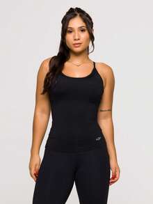 Women's Fitness Tank Top With Spaghetti Straps, Smooth Microfiber, Cool Touch, Ideal For Gym, Running, And Sports. - màu đen - Xem 6