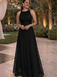 Bridesmaid Dress With Long Cape - Black - View 3
