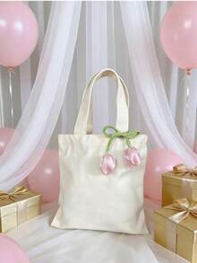 Set de 1/3/5/10 piezas de bolsas de lona con estampado de tulipanes en diferentes tamaños (mini/S/M/L) para regalo, fiesta de boda, dama de honor, fiesta de primavera, suministros para fiestas a granel, bolsa de agradecimiento, bolsa de lona reutilizable, bolsa de compras diaria en colores pastel - Beis - Ver 17