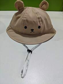 1顶婴儿儿童多色3D熊耳印花渔夫帽，带帽带，舒适防丢，防晒可爱，适合周末散步和户外玩耍 - 小熊表情 - 查看 18