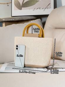 New European And American Style Woven Bags, Resort Straw Bags, Travel Bags, Fashion Portable Storage Bags, Beach Bags, Straw Tote Bags, Mini Straw Tote Bags, Summer Essentials, Best Matching, Perfect For Women, Girls, Students, Travel, Travel, Vacation, Beach, Holidays, Gifts. - Beige - View 2