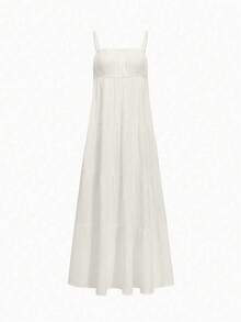 2026 Autumn Women's Clothing - All White Beach Dress | Breathable Linen Bohemian Style Layered Ruffle Dress | A-Line Vacation Dress Elegant - Beige - View 4