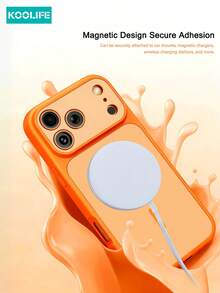 Magnetic Koolife 1pc Color Block Magnetic Case, PC+TPU, Precise Cutout, Slim Ring Magnet, Two-Tone Design, Full Body Shockproof Cover, Compatible With Apple 17/17Pro/17ProMax - Orange - View 3