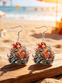 1 Pair Summer Mermaid Princess Style Acrylic Pendant Earrings, Adding Fashionable Charm To Women's Daily Outfits. Ideal For Beach Vacation And Parties, A Perfect Gift For Female Friends, Sisters, Graduation Or Birthday - Multicolor - View 13