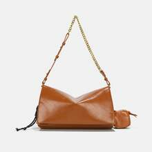 Bolso de mujer 2026 con cadena, gran capacidad, múltiples decoraciones, tapa abatible con cierre magnético, bolso simple y de hombro. - Negro - Ver 2
