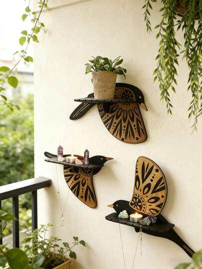 1 chiếc kệ treo tường hình chim có ngăn trưng bày pha lê, phong cách Boho, kệ gỗ nổi, kệ trang trí treo tường, giá đựng đa chức năng dùng để trưng bày pha lê, cây cảnh và trang sức, thiết kế chim nghệ thuật với không gian lưu trữ, trang trí nhà cửa thẩm mỹ cho phòng khách, phòng ngủ và văn phòng, giá đỡ cây treo tường có ngăn chứa pha lê, hoàn hảo để trưng bày pha lê, cây cảnh và các phụ kiện nhỏ, trang trí tường nhà đa năng.