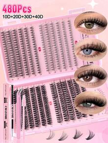 480 sợi mi giả D-Curl dạng chùm riêng lẻ (dung lượng lớn) | 10D-100D 2 kiểu dáng, bộ mi giả tự làm (9-14mm) kèm keo/nhíp/cọ | Dày tự nhiên, cong chắc, mềm nhẹ, có thể tái sử dụng | Dùng hàng ngày/đám cưới/tiệc tùng/ngày lễ | Dụng cụ trang điểm | Bộ mi giả, chùm mi giả, mi giả riêng lẻ. - Nhiều màu - Xem 4