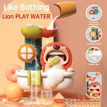 Educational Bathtub Toy: Lion Water Cycle Sprinkler Set - Manual Water Flow & Bubble Maker - Fun Brushing Teeth Theme Bath Accessory For Kids - Powerful Suction Cup For Wall Mounting - Perfect Birthday Gift & Easter Basket Stuffer - 橘色 - 查看 8