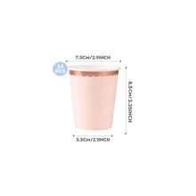 Juego de vajilla desechable con borde floral en color oro rosa, que incluye platos de papel de 7/9 pulgadas, vasos de papel, servilletas de papel, adecuado para fiestas de cumpleaños, fiestas festivas, reuniones, celebraciones, meriendas de boda, ceremonias de graduación - Multicolor - Ver 7