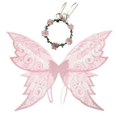 Large Butterfly Wings Angel Fairy Stage Performance Props Adult Cosplay Sheer Butterfly Wings Perfect For Role Play And Theme Parties, Includes Oversized Flower Wreath 2 Pieces Set