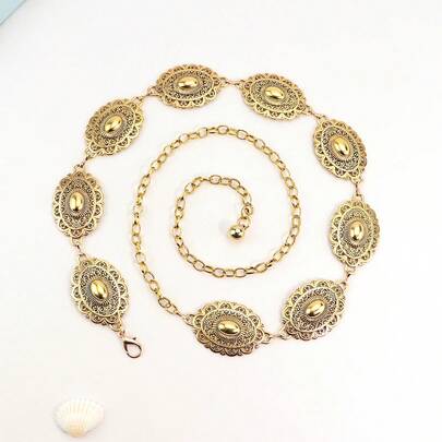 1 pièce Chaîne de taille en métal vintage gravée, accessoire de taille élégant et polyvalent pour les robes de femmes, corset de taille, chaîne de taille au motif de losange rétro en alliage de zinc, alliage de zinc brillant bohème, convient pour toutes les saisons