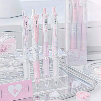 Rosyposy 一套4支装的医生护士专用走珠笔，黑色墨水，按动式笔身，带医院心形笔夹，医疗主题书写笔，适合办公室和学校作为礼物