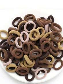 50 Pieces Small Elastic Hair Ties - Coffee Brown - View 3