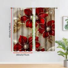 2 buah Tirai Motif Bunga Merah dan Daun Cokelat Tua - Dengan Desain Saku Batang yang Mudah, Bahan Poliester, Dapat Dicuci dengan Mesin, Sempurna untuk Dekorasi Ruang Tamu, Kamar Tidur, dan Ruang Belajar - MultiWarna - View 12