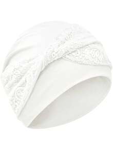 1pc New Women's Chemo Head Scarf, Lace Headband, Versatile For Daily Wear, Suitable For Cancer Patients, Elastic Chemo Headwrap Beanie Sleep Bonnet - 黑色 - 查看 3