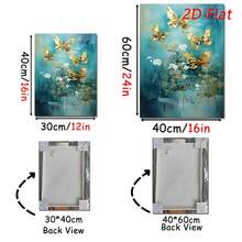 3 tranh nghệ thuật trừu tượng hiện đại hình bướm vàng xanh, tranh canvas 2D dạng phẳng, khung tùy chọn, tranh trang trí nhà cửa phòng khách và phòng ngủ, món quà thanh lịch dành cho phái nữ - Màu xanh lam - Xem 4