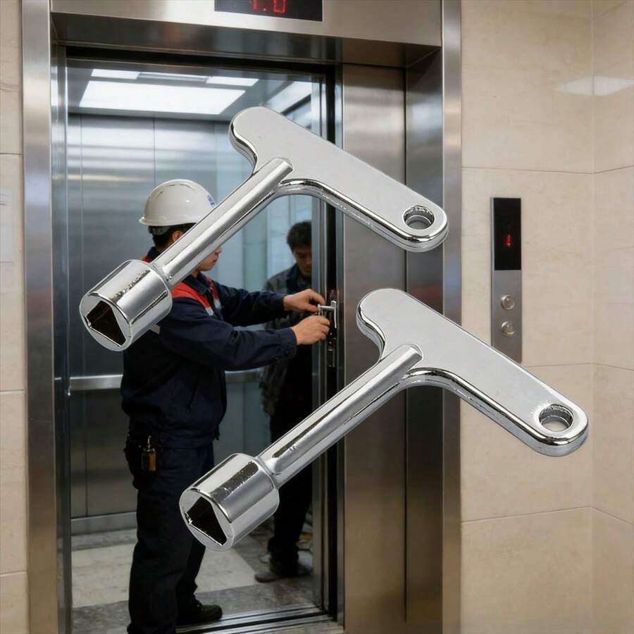 2 chìa khóa mở cửa thoát hiểm thang máy, chìa khóa tam giác hợp kim kẽm, chìa khóa đa năng tiện dụng phù hợp với khóa thang máy. - Phong cách hiện đại - Xem 1