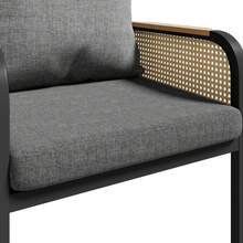 Modern Outdoor Sofa Set, Relaxation And Meeting Set For Several People, Iron Frame, Braided Armrests, Seat Cushions Included. - 黑色+自然木材色 - View 7