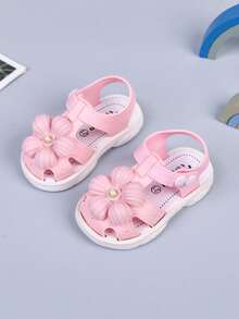 1 Pair Children's Flower Design Soft & Comfortable Shoes, Suitable For Girls In Summer - Pink - View 2