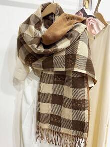 1 pieza Bufanda con forma de corazón para mujer, otoño/invierno, bufanda/chal a cuadros cálido, bufanda de manta extra grande y gruesa, adecuado como regalo - Multicolor - Ver 15