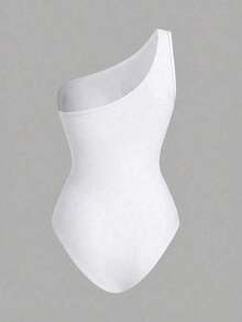Swim Oasis Traje de baño de una pieza con panel de malla fruncida de unicolor y falda pareo - Blanco - View 3