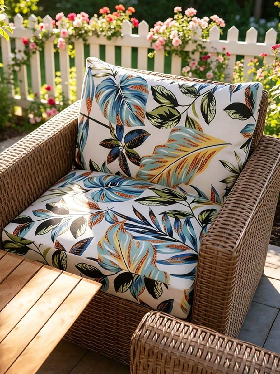 1 Peça Capa de Almofada para Sofá de Exterior em Seda de Leite com Estampa de Folhas de Floresta Tropical, Capa de Almofada de Sofá de Vime de Exterior Elástica, À Prova de Poeira e Lavável para Todas as Estações - Multicolorido - Visão 1