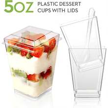 5 Oz 60Pcs Plastic Dert Cups With Lids And Spoons, Yogurt Parfait Etizer Cups For Party, Mini Dert Shooters For Pudding And Fruit Variant 3 - 20 Cups + 20 Spoons + 20 Lids - View 5