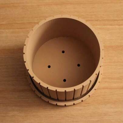 Modern Ribbed Cylinder Flower Pot With Drainage Saucer, 3D Printed Succulent Planter For Small Plants, Home Decor
