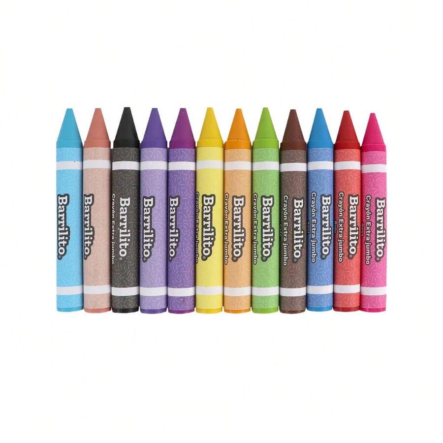 Crayones Extra Jumbo Barrilito 12 Piezas | Colores Intensos Para Niños Escuela Dibujo y Actividades Creativas - Multicolor - Ver 1