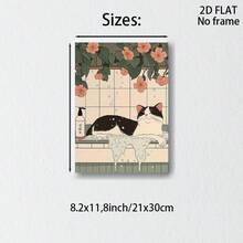 1pc Modern Japanese-Style Bathroom Wall Art - Japanese Black Cat Poster With Green Leaves, Minimalist Aesthetic Canvas Print, Suitable For Home, Bathroom Decor, Zen-Inspired Interior, Perfect For Room Decor, Frameless - Cartoon - View 8