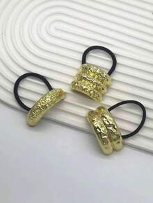 Geometric Metal Hair Tie, Suitable For Thick Hair, Gold Hair Accessory, Elastic Hair Tie Won't Damage Ponytail, Hair Accessories - Multicolor - View 6