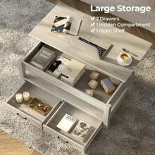 Coffee Table Lift Top Coffee Table with Drawers and Hidden Compartment Living Room Table with Wooden Lift Tabletop for Living Room Grey - Gris - Ver 6