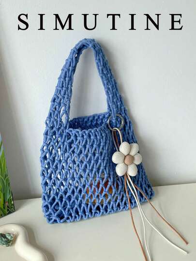 SIMUTINE Spring/Summer Cotton Knitted Handbag, Crochet Tote Bag For Women, New Yarn Woven Purse, Cotton Fabric, Daily Use Bag Suitable For Shopping, Traveling, Work, University