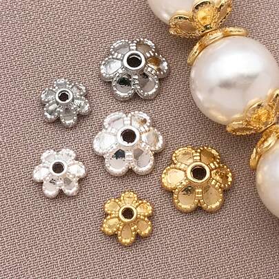 10 piezas Juego de pulsera y pendientes de flor elegante de 6/8 mm, que incluye materiales de cobre chapado en oro de 18 K, plata gruesa y oro blanco, con accesorios de textura granulada adecuados para hacer pulseras, collares, pendientes, primavera - boda