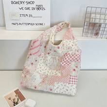 1pc Women's Floral Patchwork Tote Bag, Suitable For Spring And Summer, Large Capacity Canvas Bag Suitable For Students, Shoulder Handbag For School Use - Multicolor - View 12