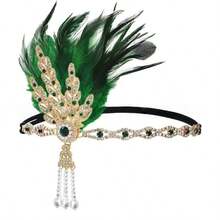 Băng đô cài tóc lông vũ kiểu thập niên 1920, phụ kiện đội đầu phong cách Bohemian thập niên 20, băng đô cài tóc lông vũ kiểu thập niên 1920 dành cho nữ, họa tiết hình kim cương, hợp kim kẽm. - Nhiều màu - Xem 11