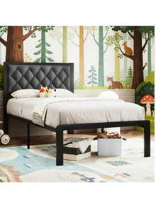 Grey Queen/Full/Twin Bed Frame With Tufted Headboard, Metal Platform With Under-Bed Storage, Noise-Free, No Box Spring Needed - Grey Twin - 查看 1