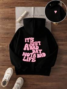 Unisex Casual Hoodie Women'S Casual Hoodie Featuring A Stylish Heart Letter Print Design, Made From Comfortable,, And Choice For Cozy - Black - View 1