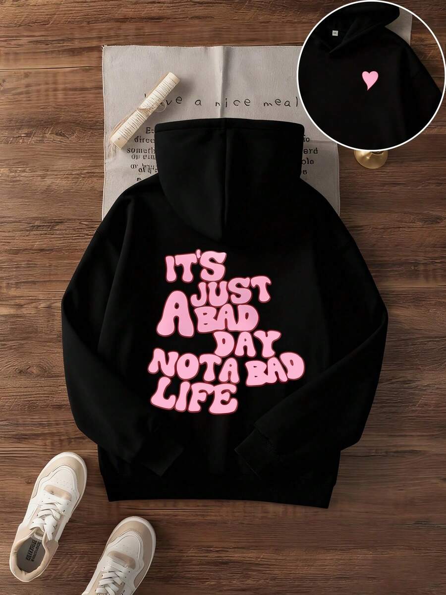 Unisex Casual Hoodie Women'S Casual Hoodie Featuring A Stylish Heart Letter Print Design, Made From Comfortable,, And Choice For Cozy - Black - View 1