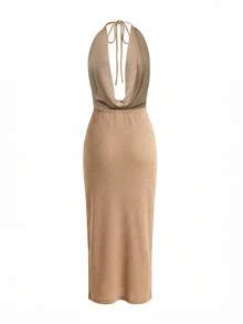 Đầm maxi dệt kim cổ chữ V xẻ sâu thanh lịch dành cho nữ, đầm mùa hè, trang phục đi nghỉ mát cho nữ, đầm đi biển, trang phục du lịch cho nữ, trang phục đi biển, trang phục nghỉ hè, đầm kaki, đầm đính sequin, đầm họa tiết sao biển và cá ngựa, đầm dự tiệc thanh lịch - Lạc đà - Xem 8