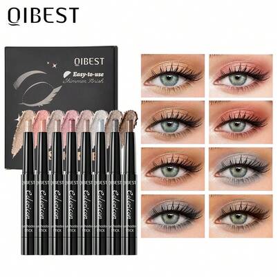  Qibest Set de 8 lápices de sombra de ojos, sombras de ojos con pigmentación duradera y brillo natural, adecuado para principiantes