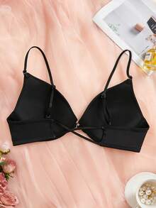 EMUPER 黑色单件式前扣交叉肩带细肩带软杯提拉支撑女士文胸 - 黑色 - 查看 9
