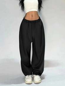 Women's High Waisted Loose Fit Wide Leg Sweatpants, Spring Summer Casual Baggy Joggers, Comfy Loungewear Pants For Daily Outings, Streetwear, Athleisure, Pair With Tees, Hoodies, Multiple Color Choices - 黑色 - 查看 2